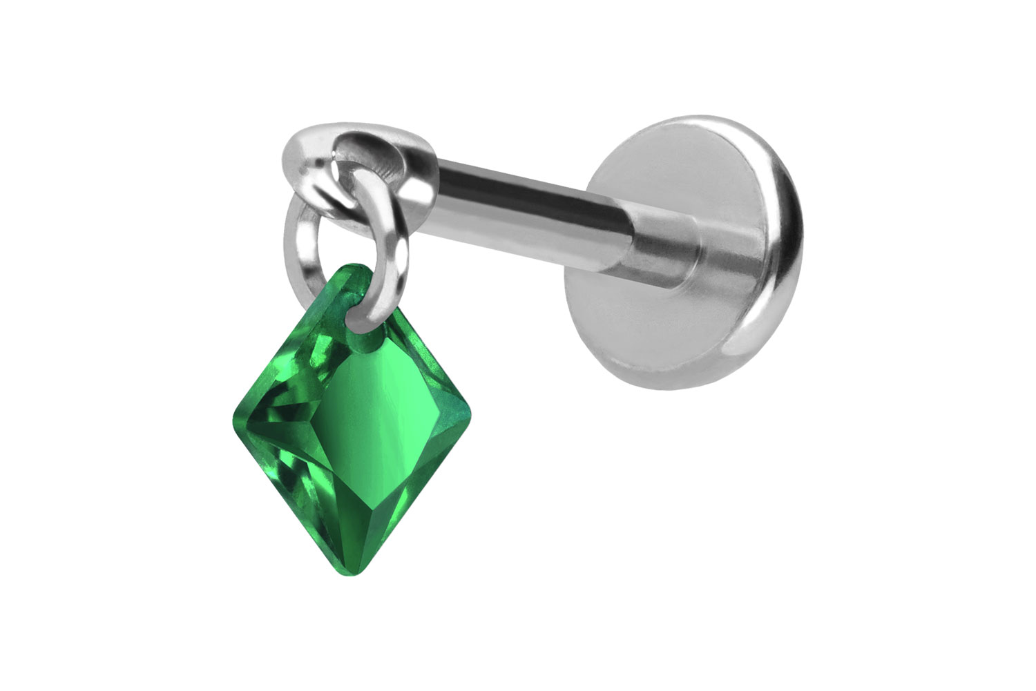 Titan Labret Piercing mit Push Fit KRISTALLQUADRAT